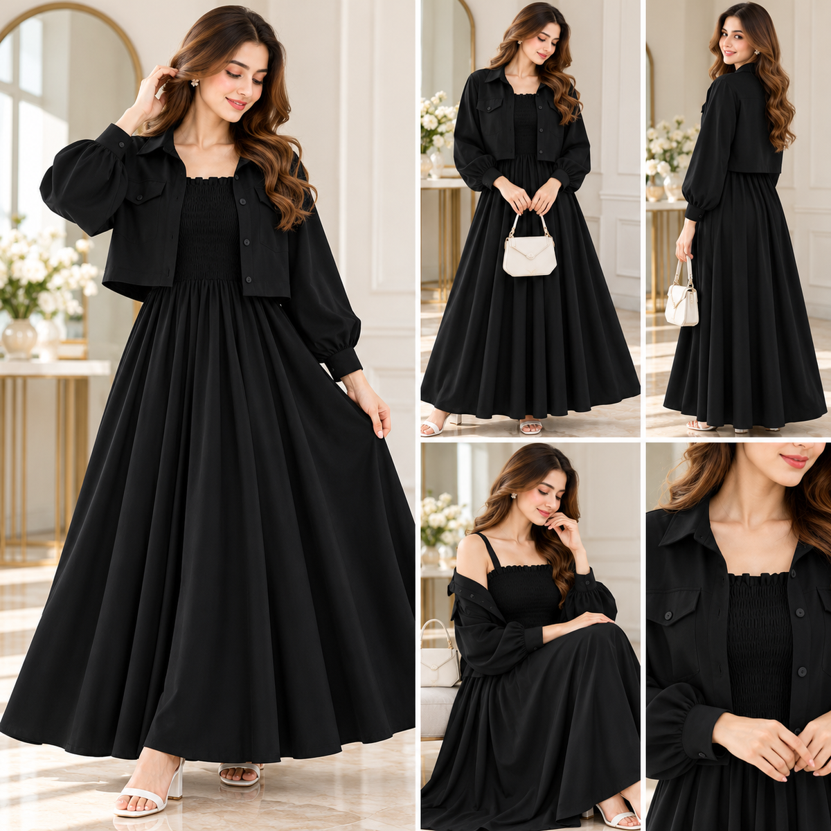 Turkish Style Georgette Maxi Dress with Cropped Jacket