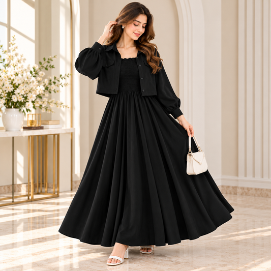 Turkish Style Georgette Maxi Dress with Cropped Jacket