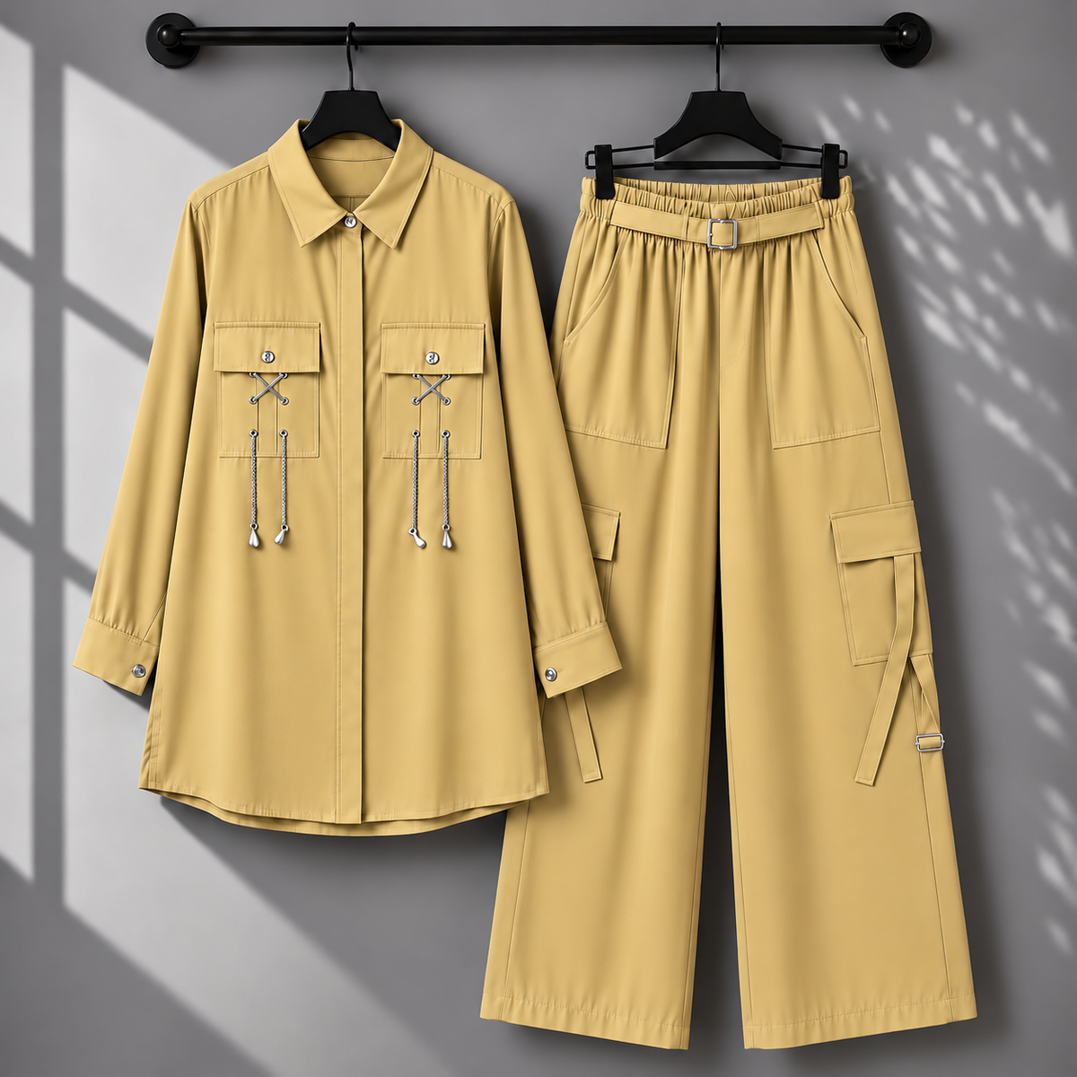 Rivaa Cargo 2-Piece Set – Women's Utility Shirt & Wide-Leg