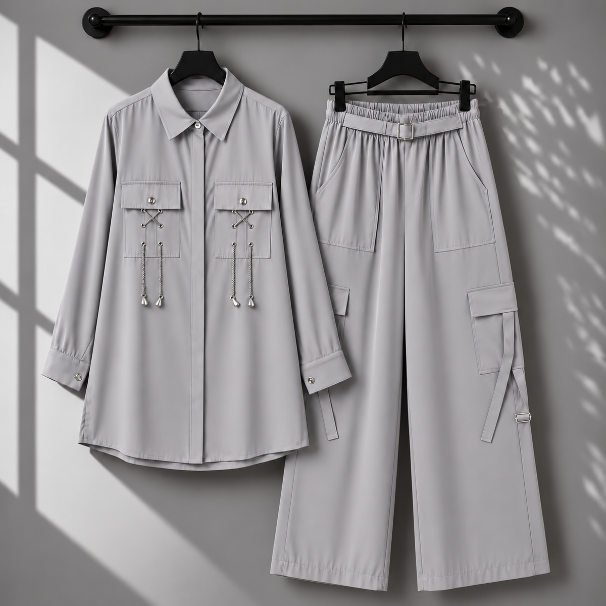 Rivaa Cargo 2-Piece Set – Women's Utility Shirt & Wide-Leg