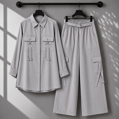 Rivaa Cargo 2-Piece Set – Women's Utility Shirt & Wide-Leg