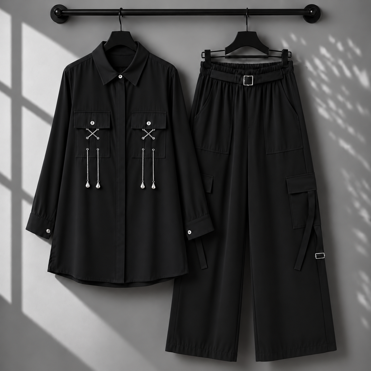 Rivaa Cargo 2-Piece Set – Women's Utility Shirt & Wide-Leg
