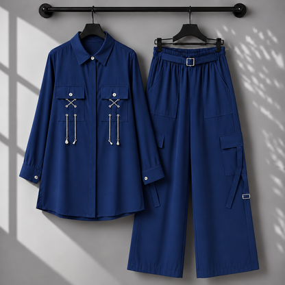 Rivaa Cargo 2-Piece Set – Women's Utility Shirt & Wide-Leg