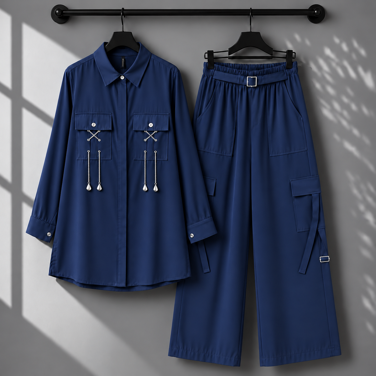Rivaa Cargo 2-Piece Set – Women's Utility Shirt & Wide-Leg