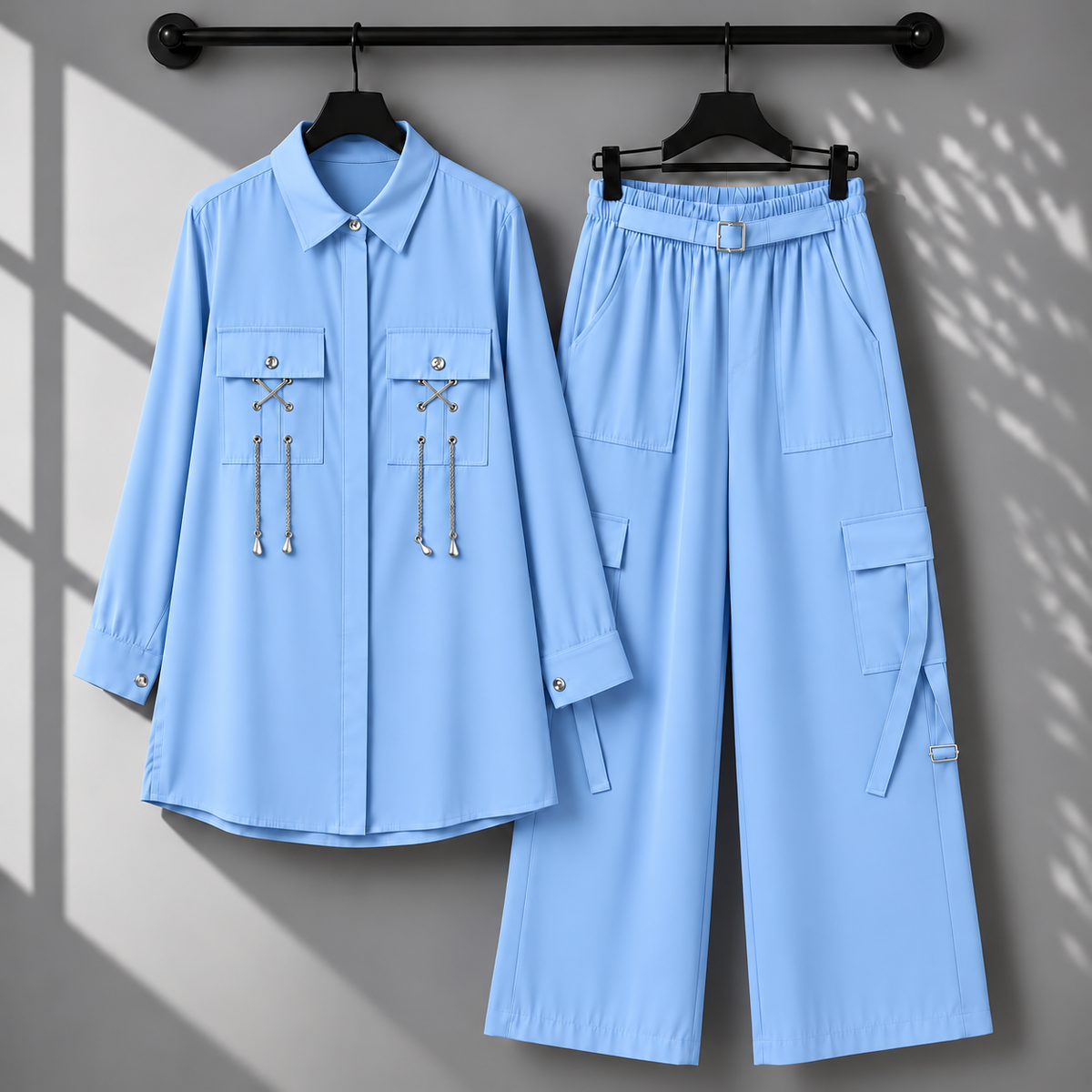 Rivaa Cargo 2-Piece Set – Women's Utility Shirt & Wide-Leg
