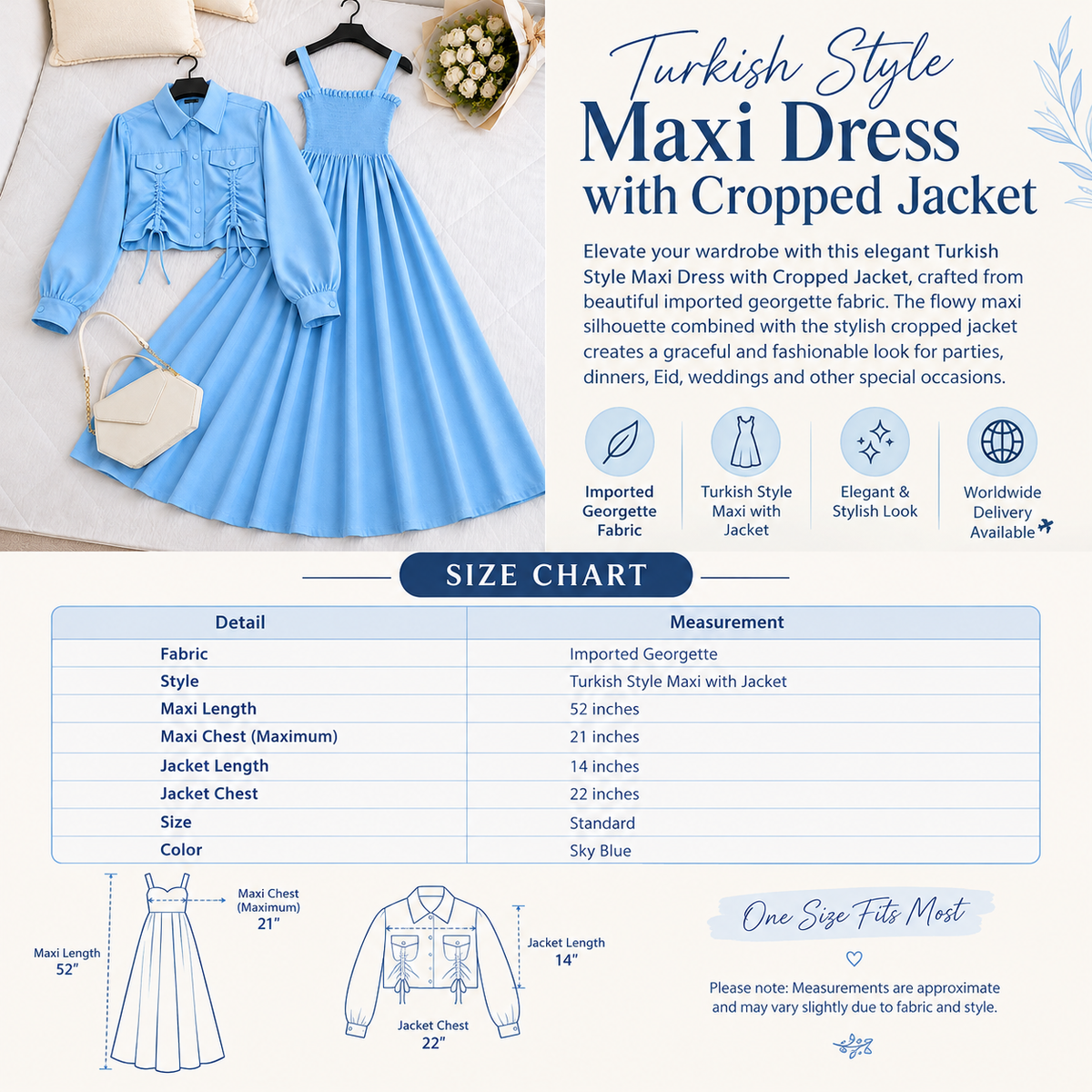 Turkish Style Georgette Maxi Dress with Cropped Jacket