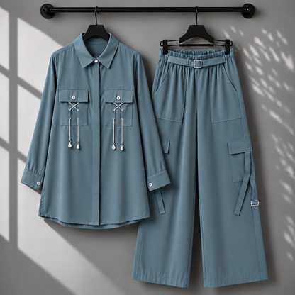 Rivaa Cargo 2-Piece Set – Women's Utility Shirt & Wide-Leg