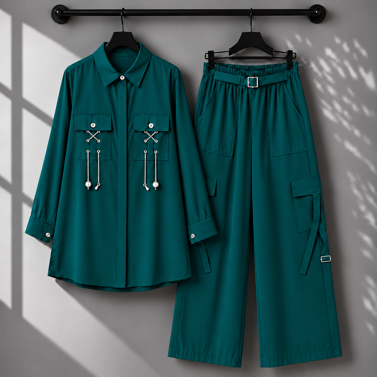 Rivaa Cargo 2-Piece Set – Women's Utility Shirt & Wide-Leg