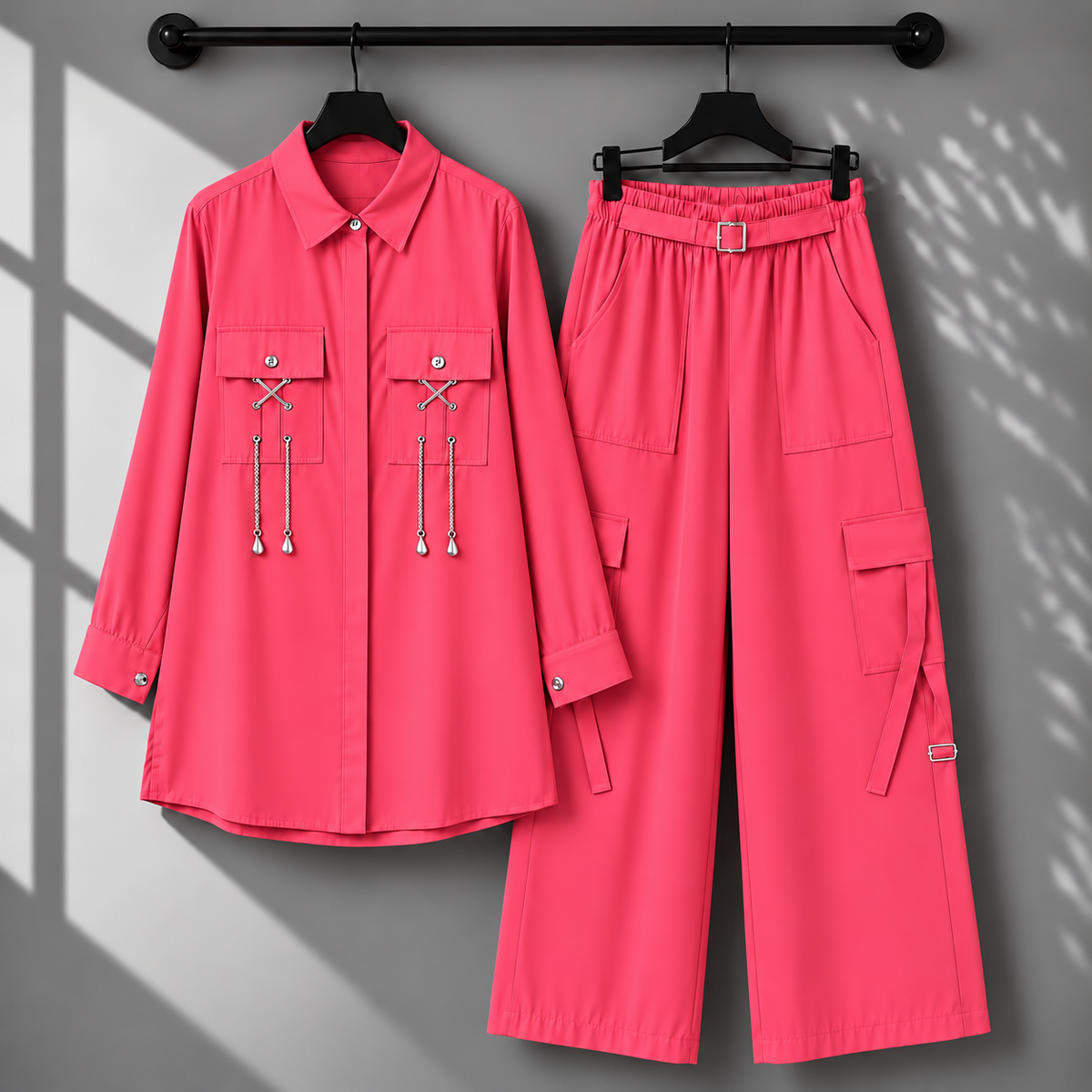Rivaa Cargo 2-Piece Set – Women's Utility Shirt & Wide-Leg